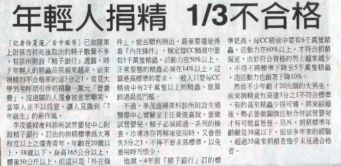 年輕人捐精 3/1不合格