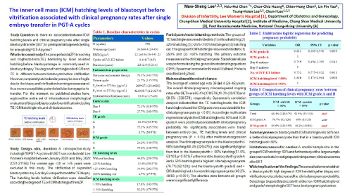 茂盛團隊發表Poster-玻璃化冷凍前囊胚內細胞團孵化程度與PGT-A週期單胚胎移植後臨床妊娠率的相關性